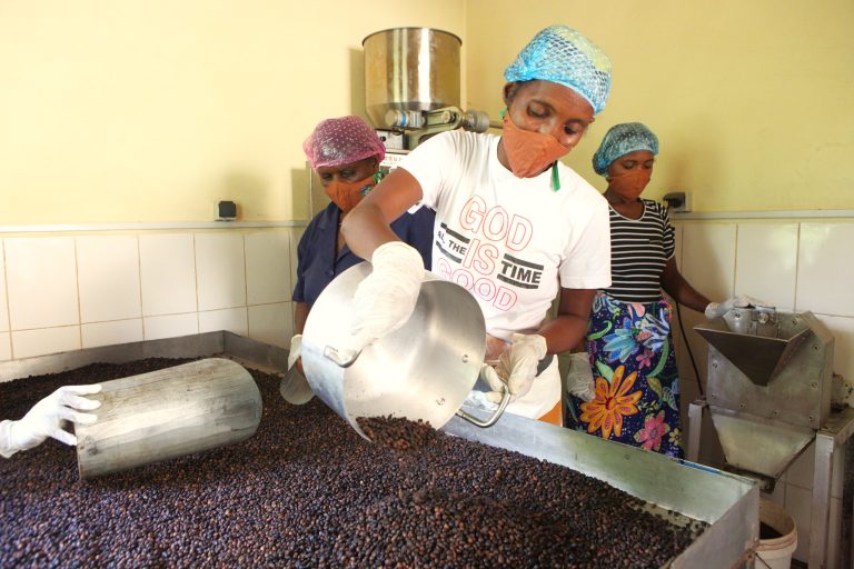 Femmes travaillant dans l'unité de transformation de café dans le sud est